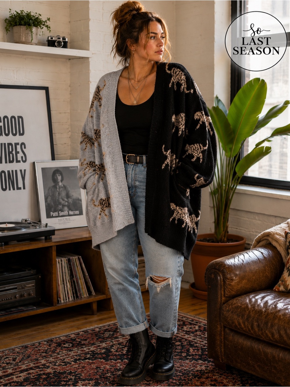 Shop Neighbor Leopard Colorblock Oversized Open Cardigan Sweater M